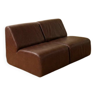 Paire de chauffeuses modulaires vintage en simili-cuir bordeaux - Années 70