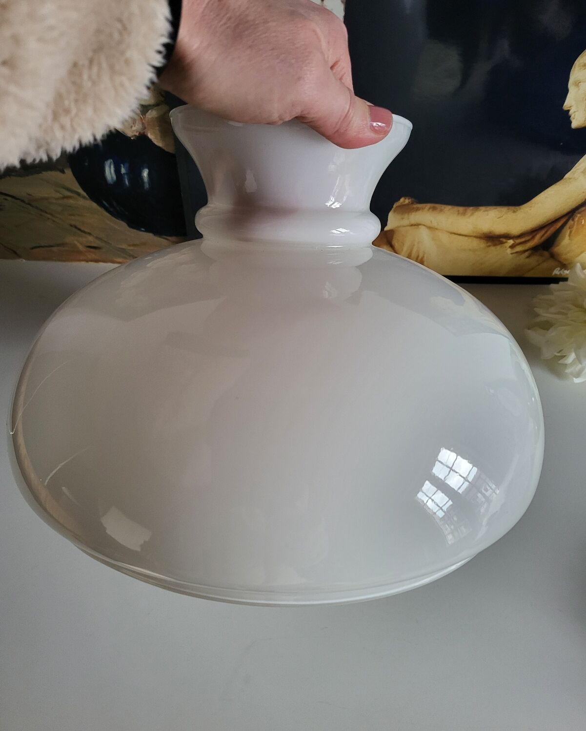 Large Globe Pendant Light in White Opaline