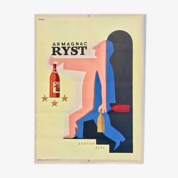 Affiche original Armagnac Ryst par Raymond Savignac 1943- Petit Format - On linen