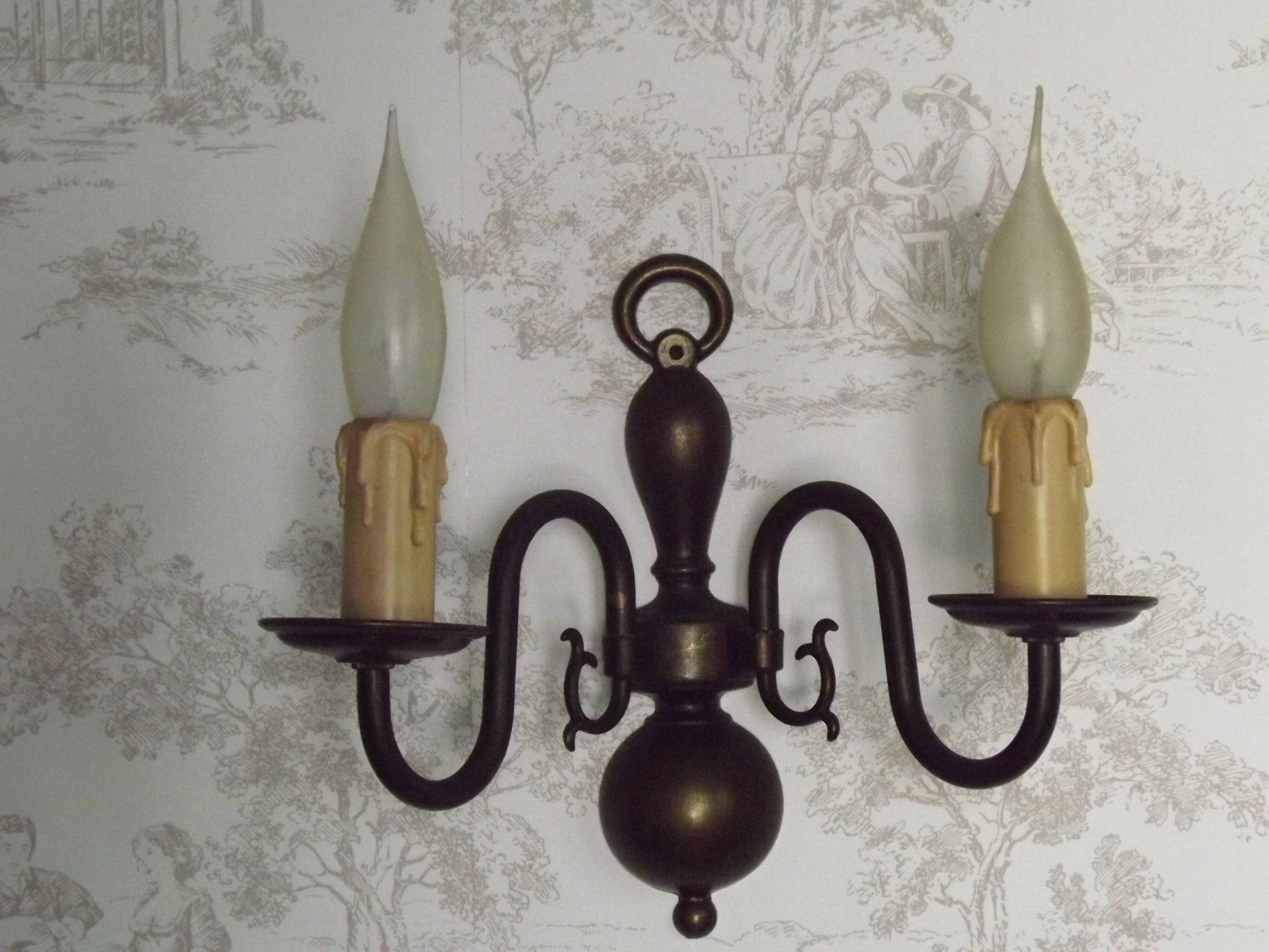 French Vintage Double Light Bronze Vintage Flemish Style Wall Light 5352