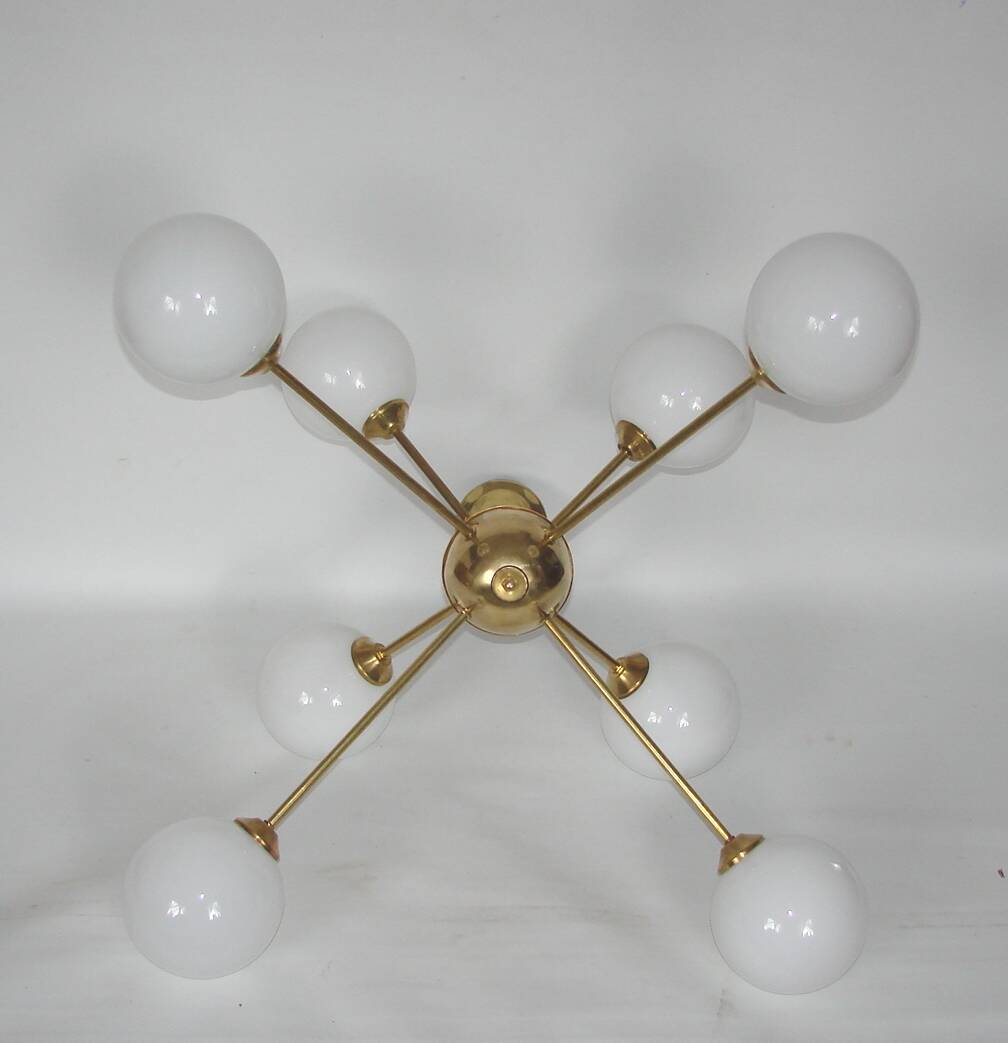1960s Sputnik chandelier | Brass and glass | 8x E14 | Vintage