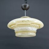 Modernist Art Deco pendant light in acid-etched “cloud” glass, France, Circa 1930