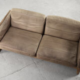 Canapé vintage scandinave en cuir et chêne du milieu du siècle, années 1970