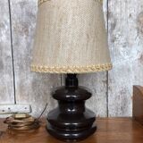 Old Brown Molded Glass Lamp + Beige Lampshade 70's Vintage #A832