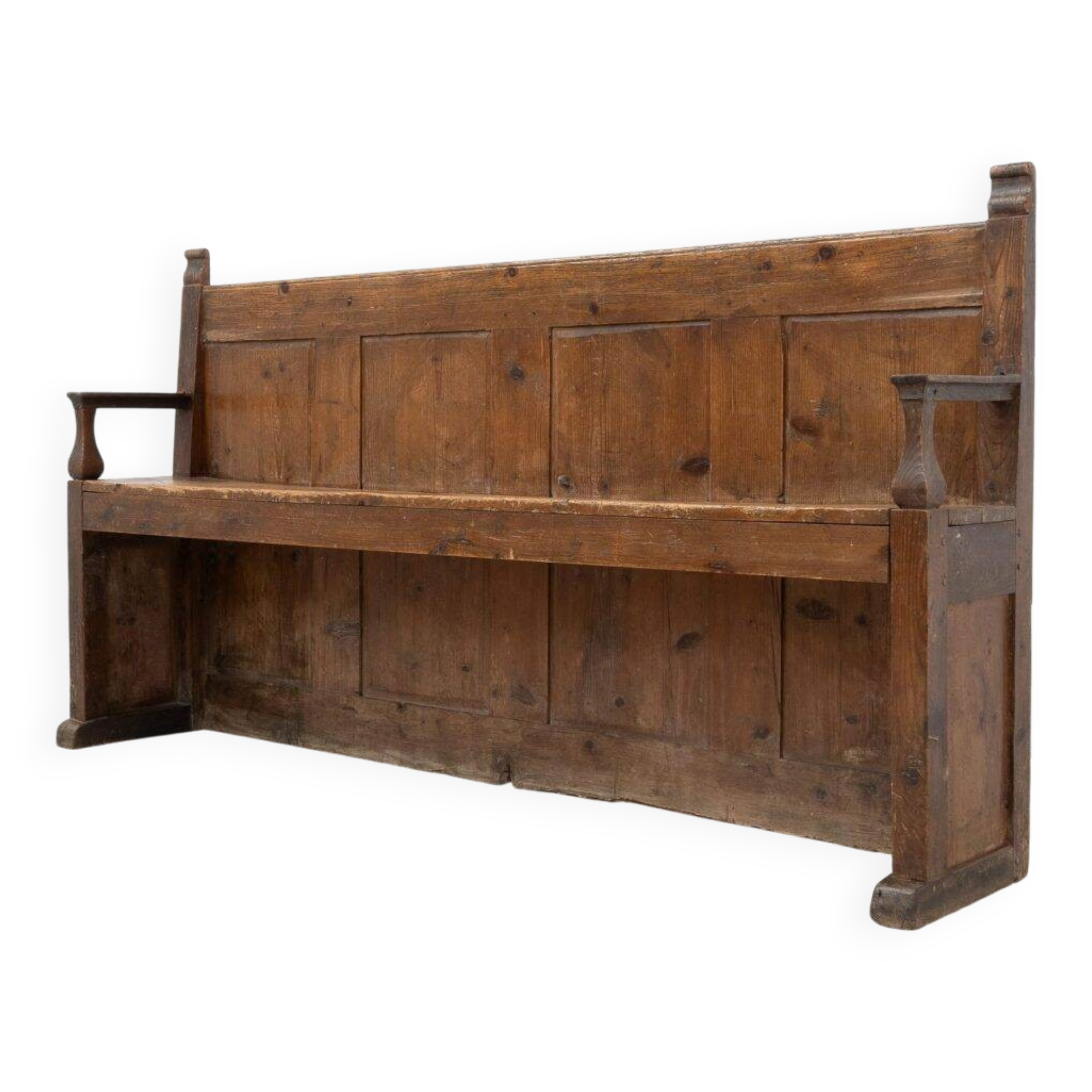 Old wooden bench with panelled backrest – 19th century