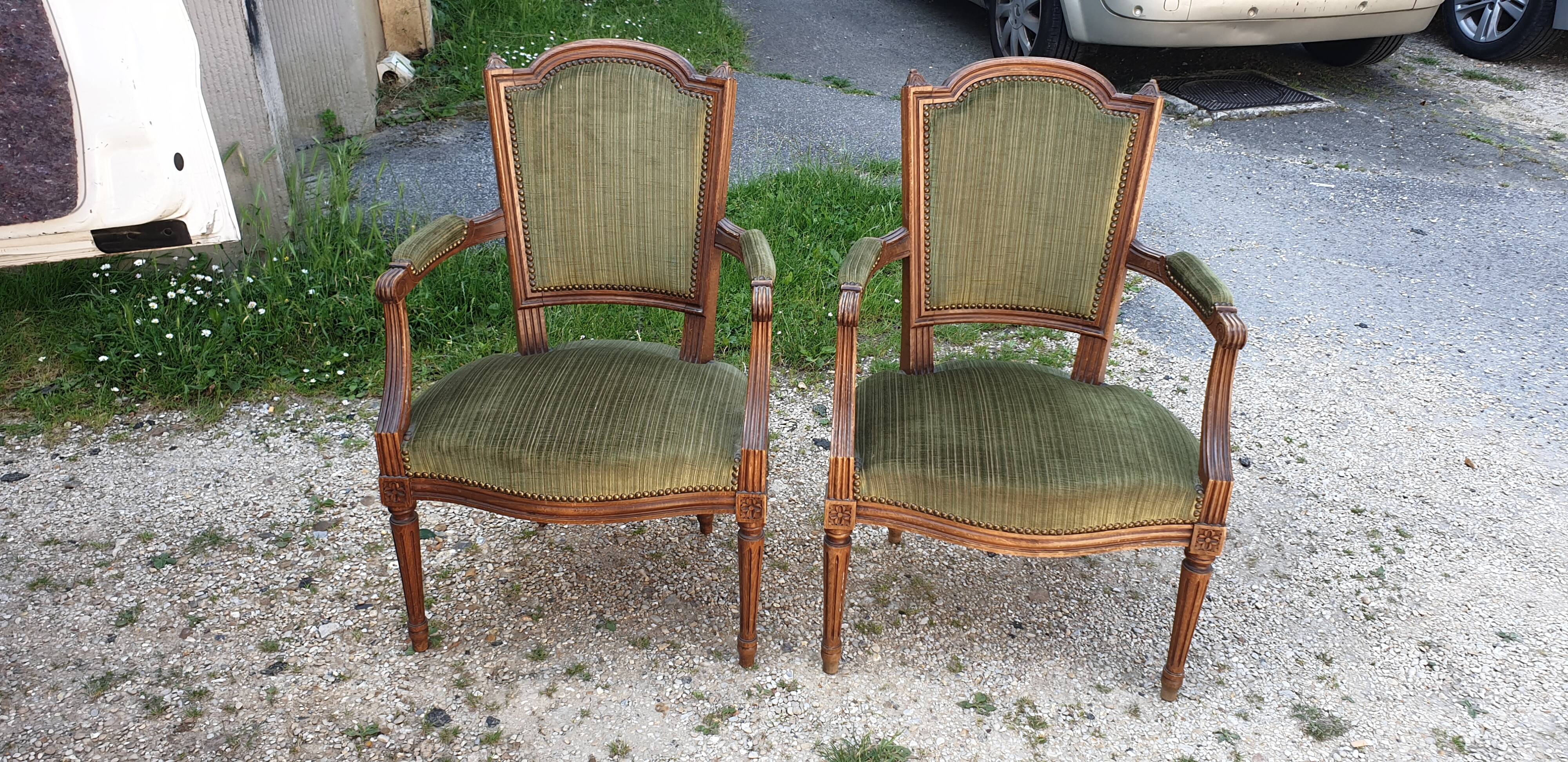 2 Louis XVI Trianon cabriolet armchairs