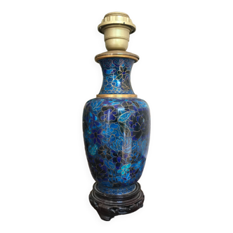 Vase laiton émail cloisonné décor asiatique monté en lampe