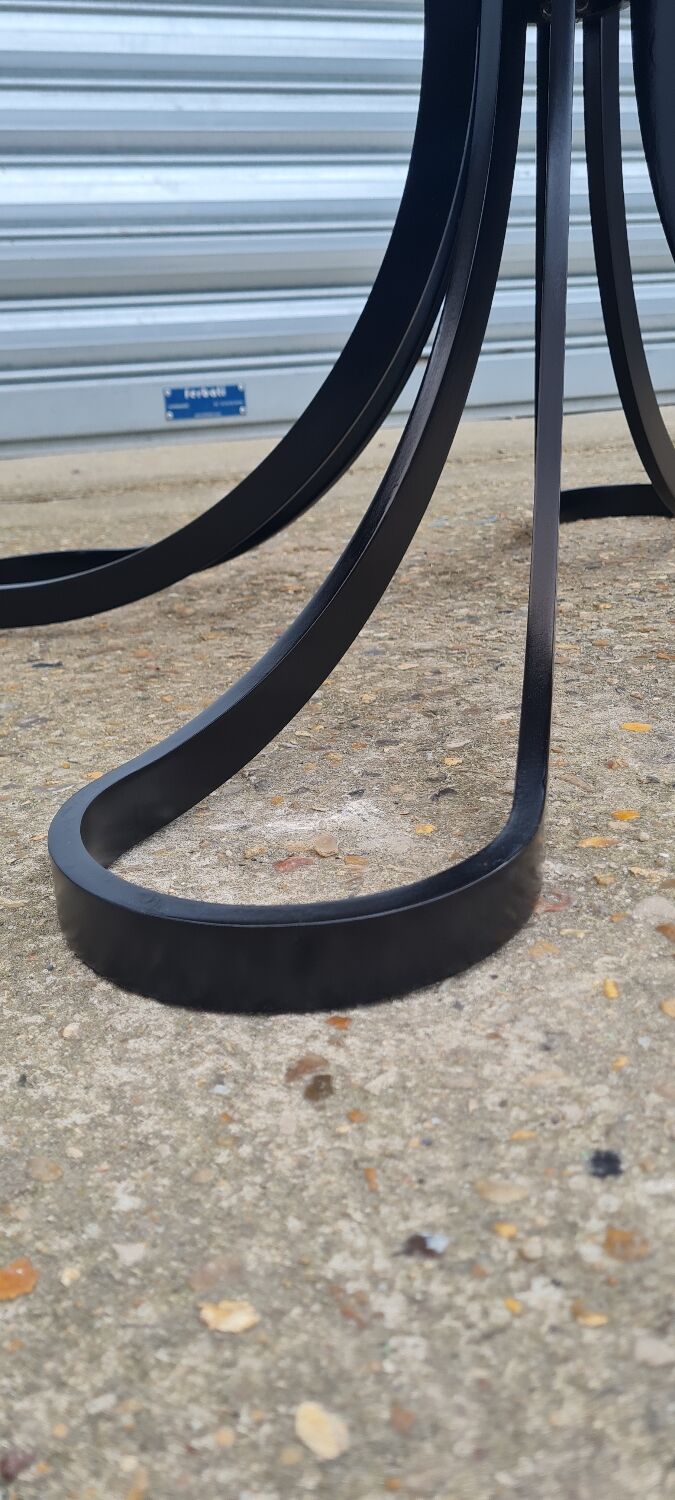 Space Age table in steel with smoked glass top, 1970