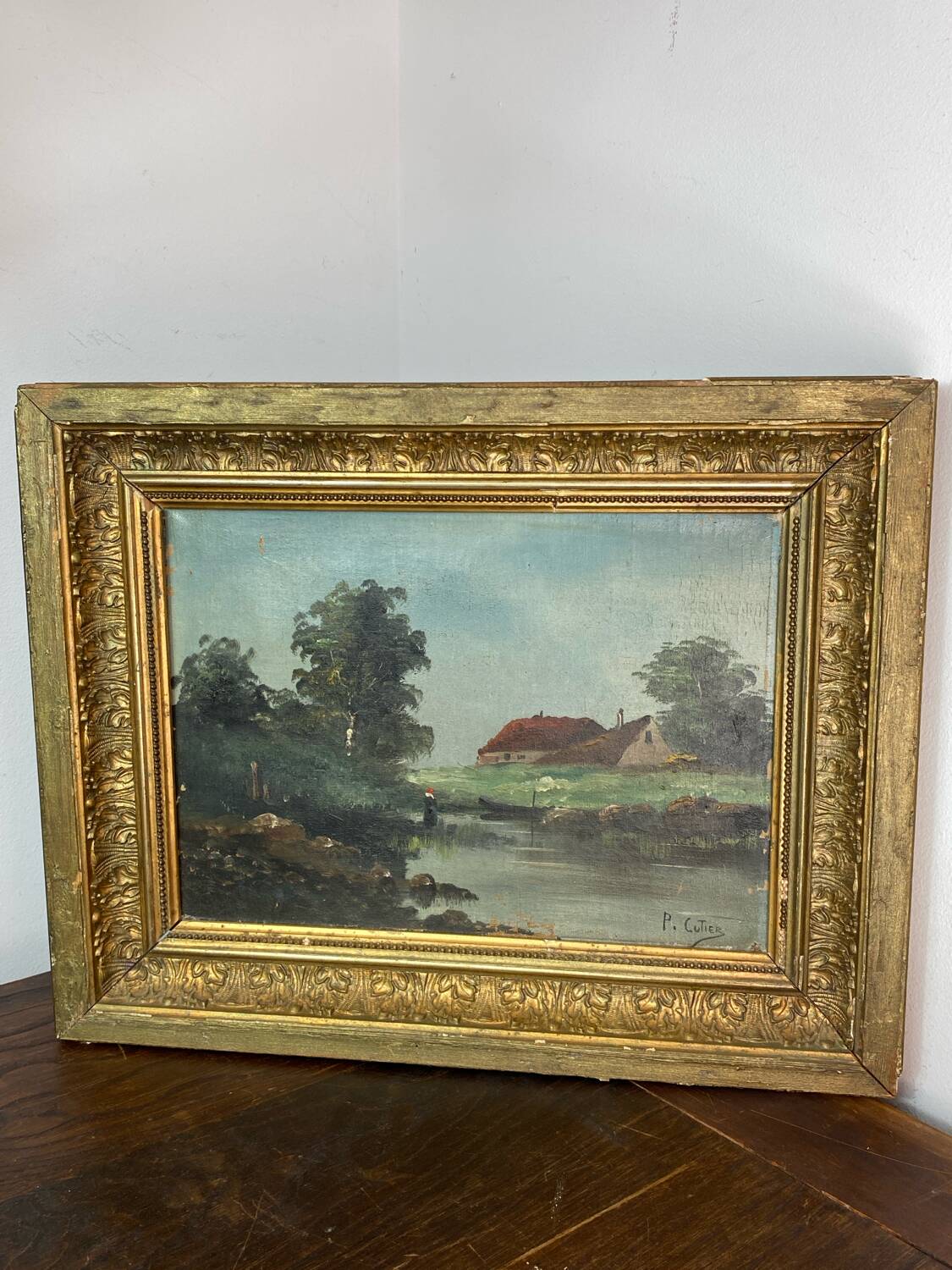 Framed oil on canvas, P.Cutier, 19th century