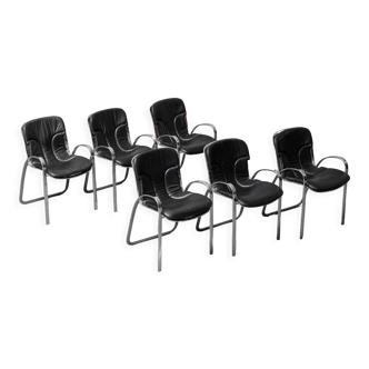 Set 6 chairs leather metal cidue  70