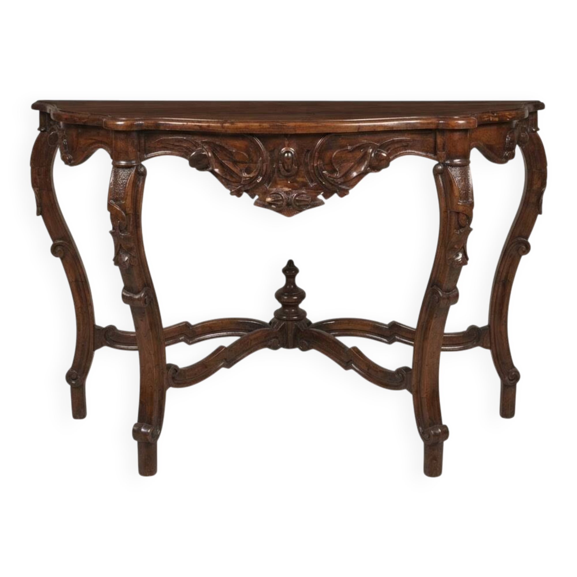 Ancienne console en noyer sculpté style Louis-Philippe