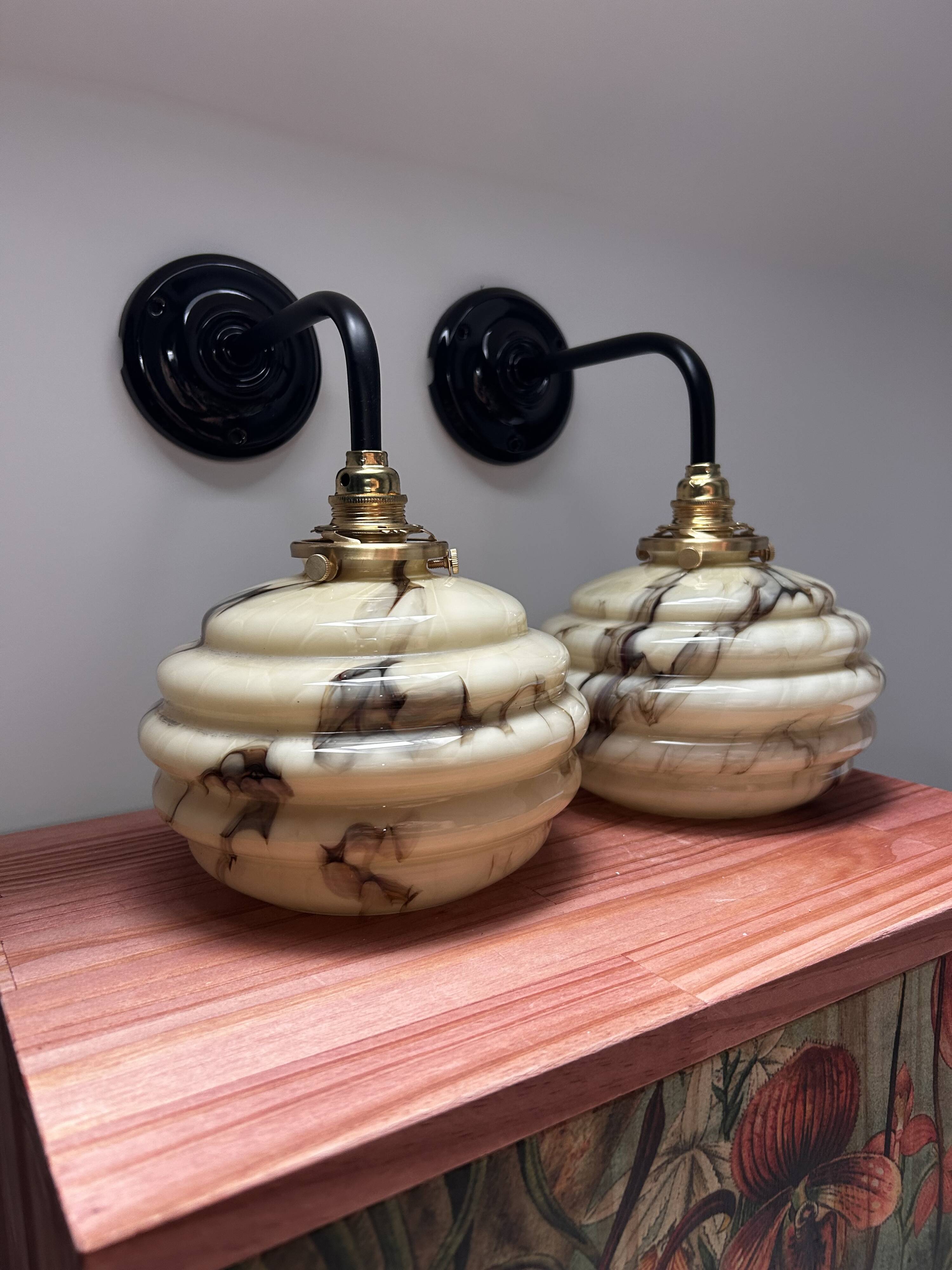 Pair of marbled opaline wall lights