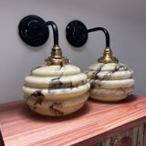 Pair of marbled opaline wall lights
