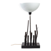 80s wooden lamp with polypropylene shade