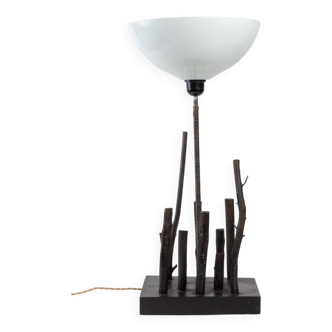 80s wooden lamp with polypropylene shade
