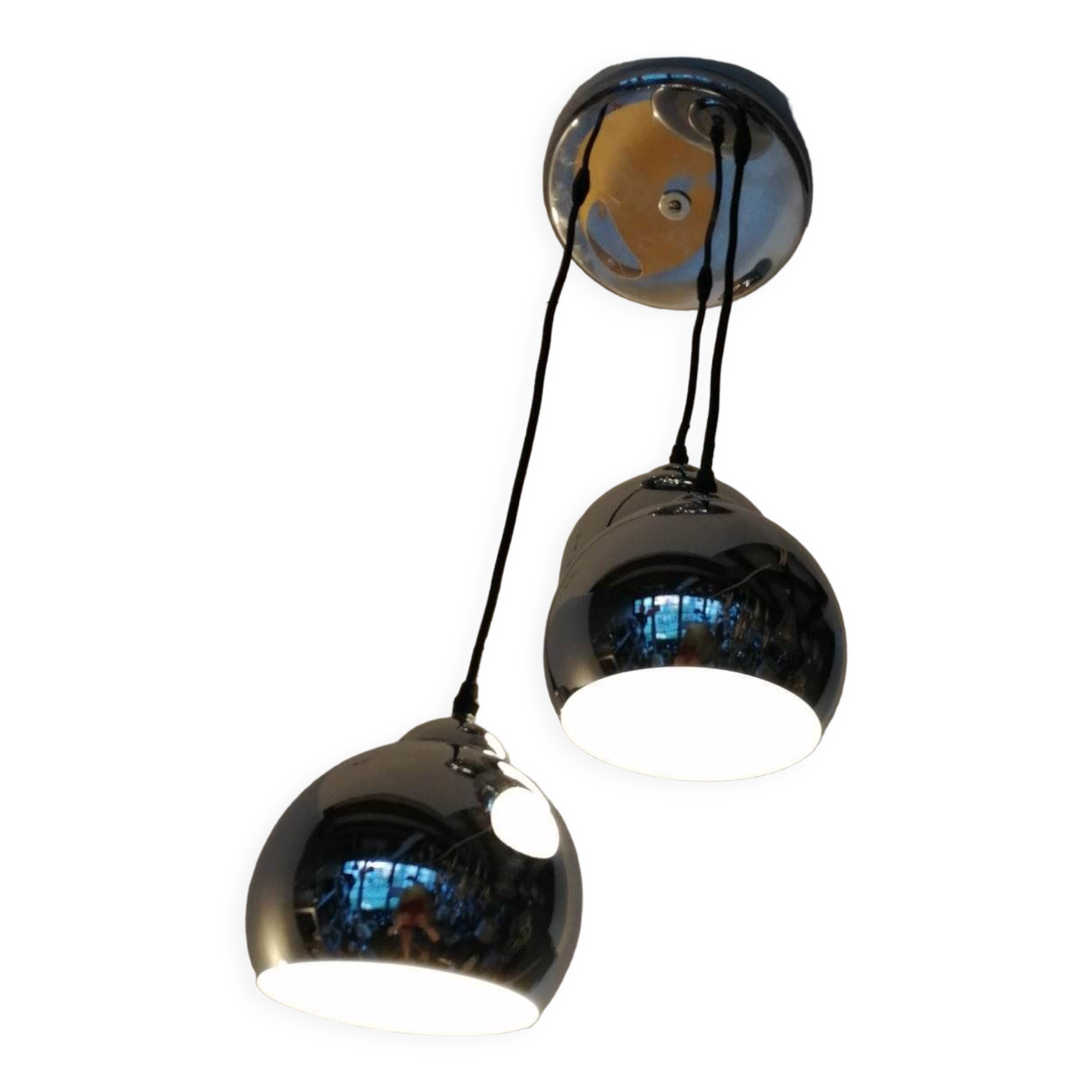 3 chrome balls pendant lamp 80s