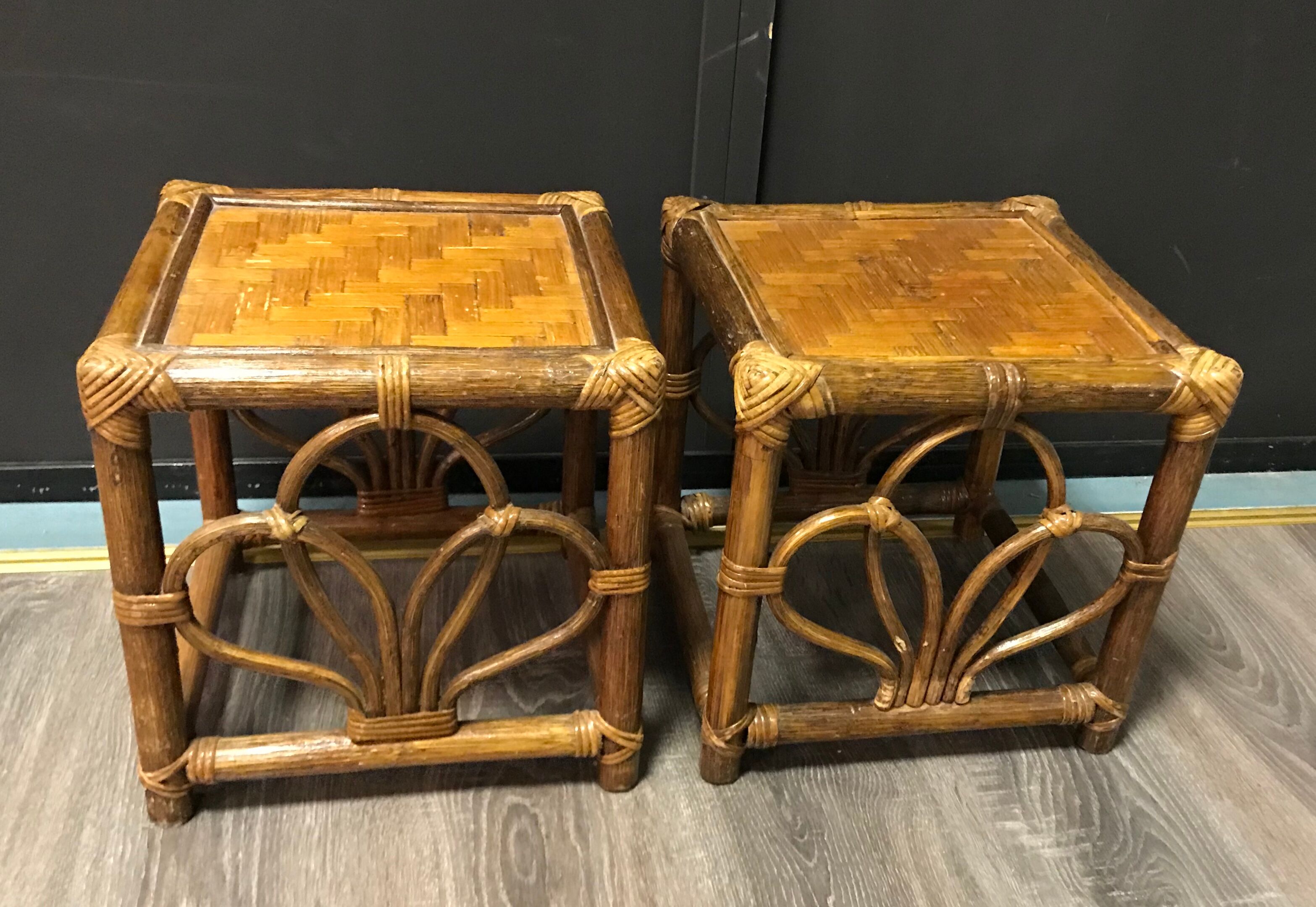 Pair of bamboo rattan bedsides