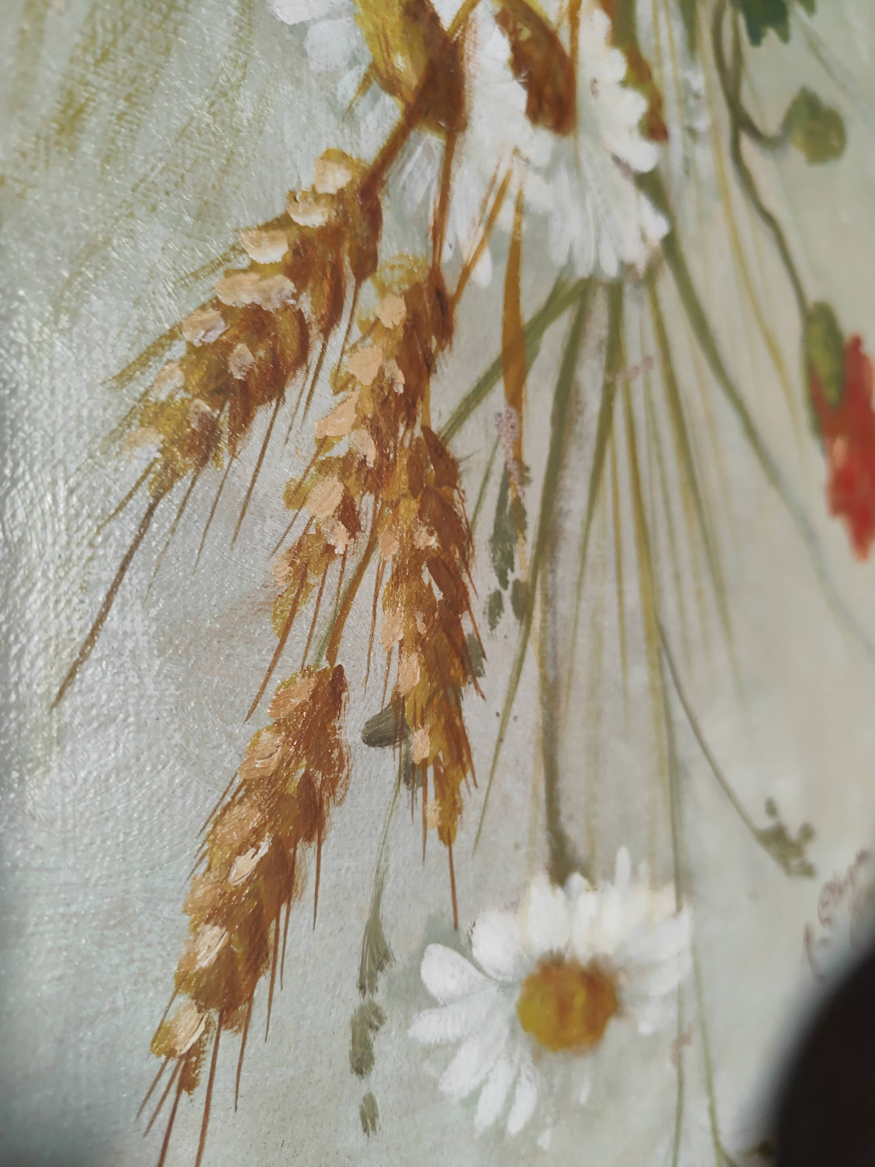 Oil painting on canvas "Country spray with poppies" 1910 signed