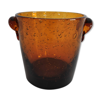 Saut à glace en verre ambré bullé Biot des années 60