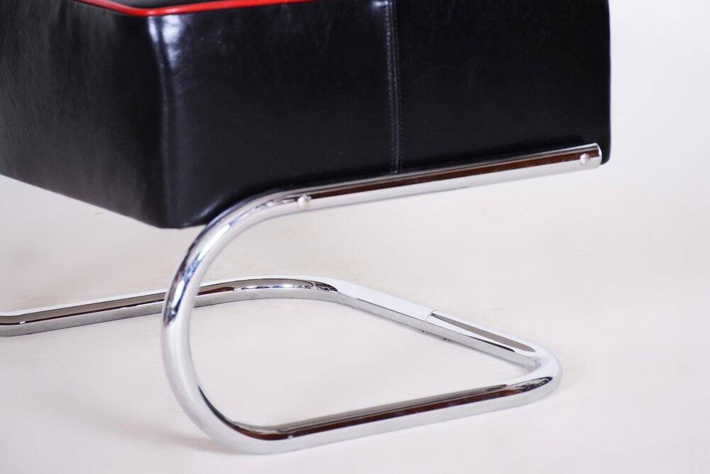 Bauhaus Stool in Leather and Chrome-Plated Steel from R. Slezák, Czech, 1930s