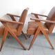 PAIR OF VINTAGE 1950 BRIDGE ARMCHAIRS WITH COMPASS LEGS IN OAK & SIMILAR LEATHER HAV