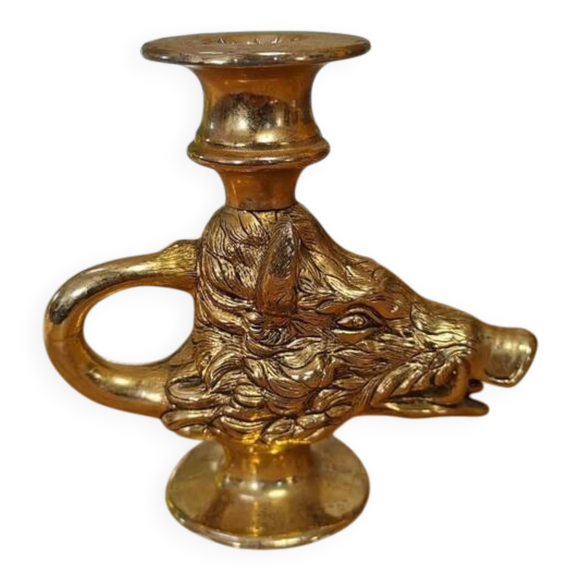 Vintage gold metal boar hunting candlestick