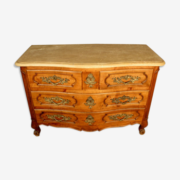 Commode galbée dessus pierre de bourgogne style Louis XV