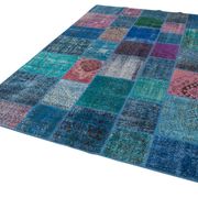 Handwoven anatolian contemporary 204 cm x 300 cm blue patchwork carpet