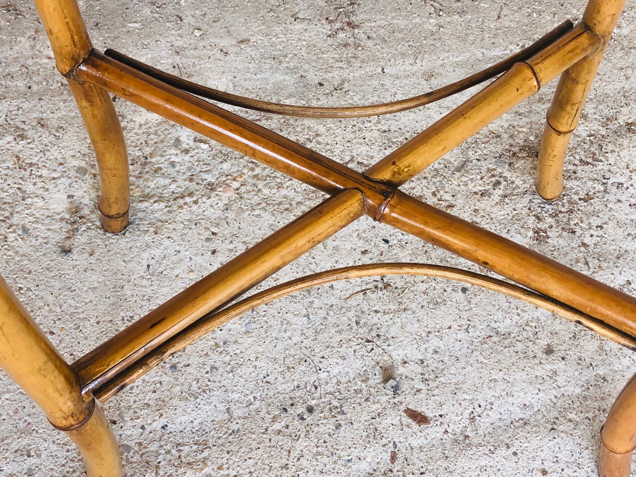 Large vintage side table in bamboo and rattan, circa 1930's