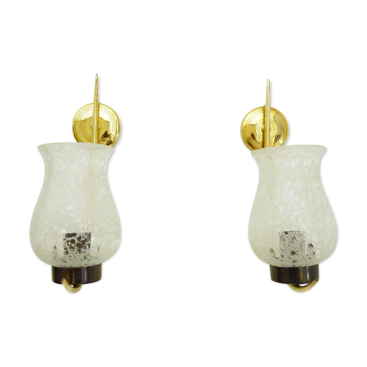 Pair of brass glass tulip wall appliques 60s