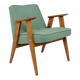Fauteuil vintage en laine verte et bois de chêne