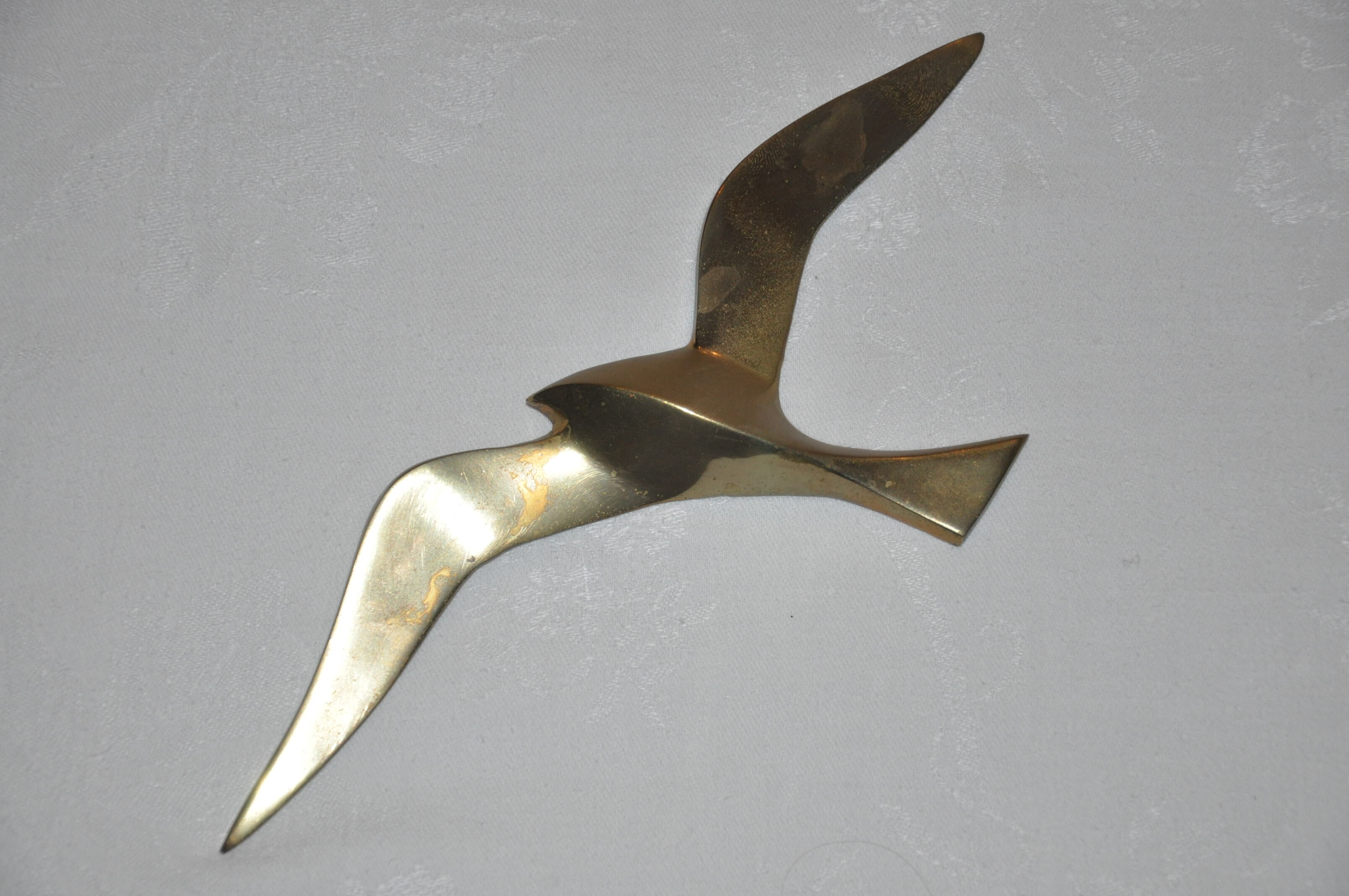 Trio of stylized seagulls in gold brass to hang 70s