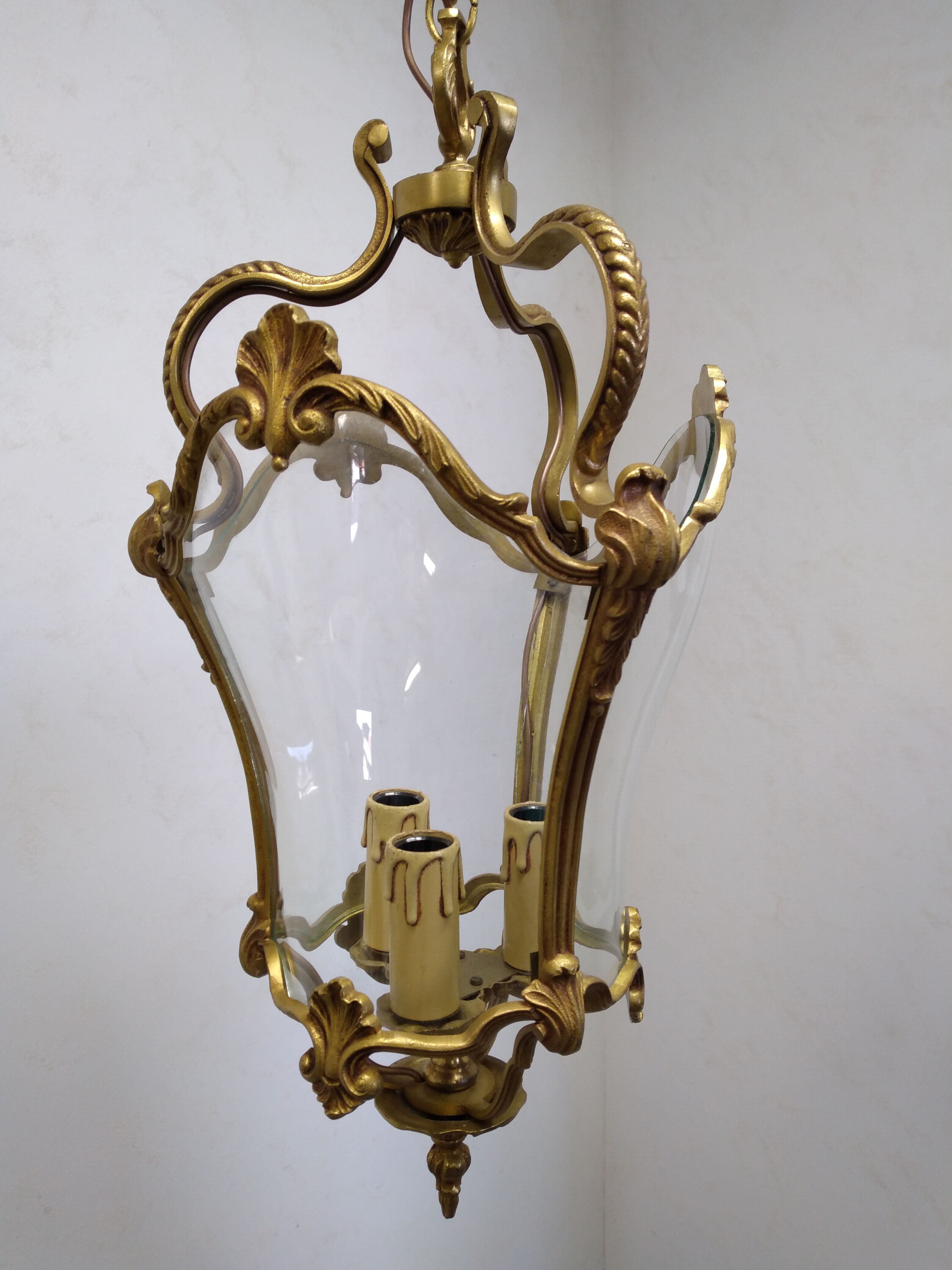 Antique lantern chandelier in bronze and domed glass