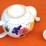 Coffee / teapot ball shape earthenware with fruit decoration