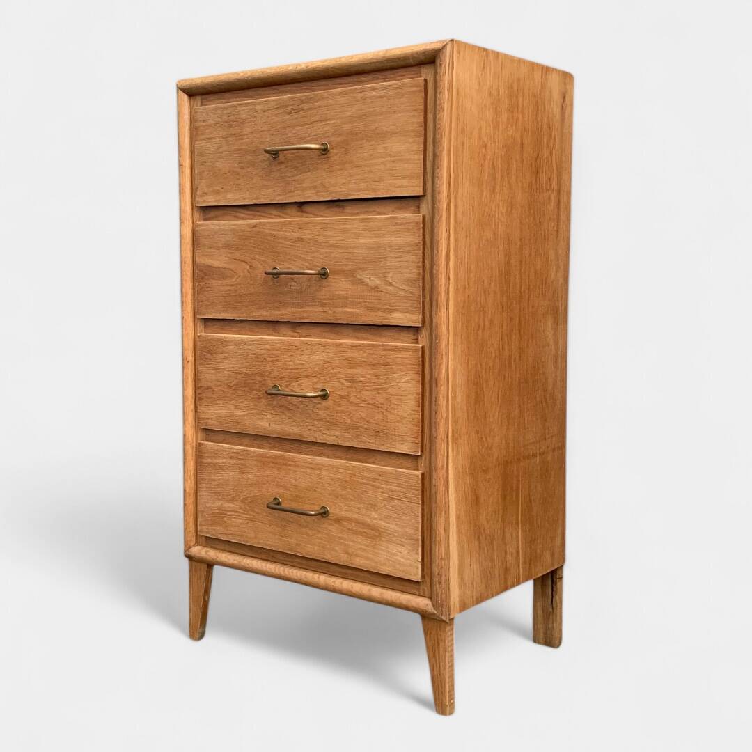 Chest of drawers with compass feet, raw wood, 1950s