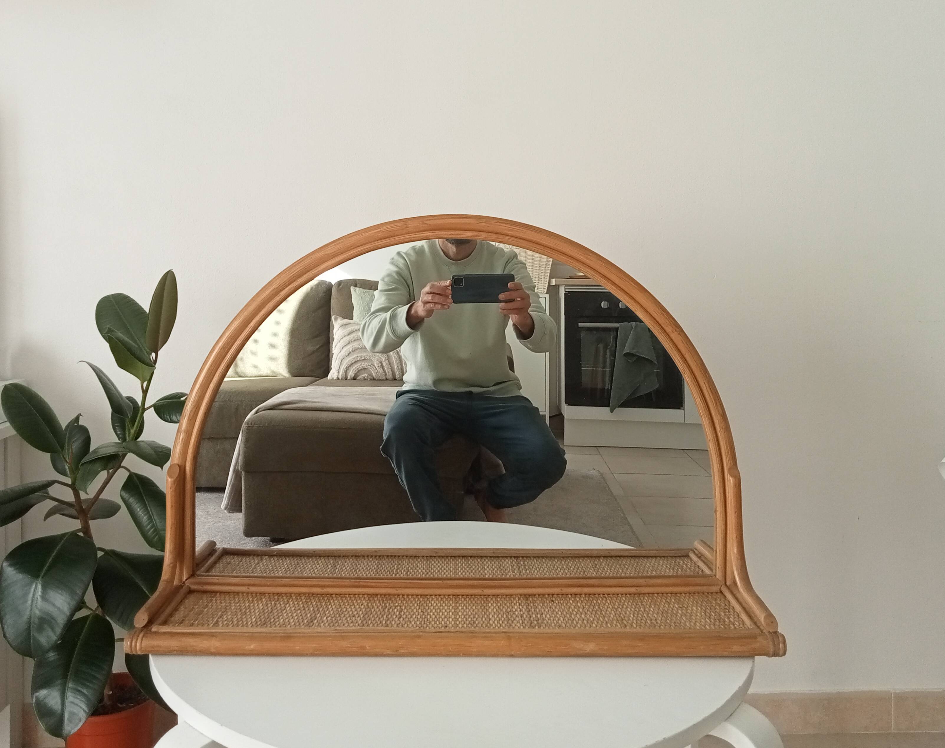 Miroir tablette vintage en rotin