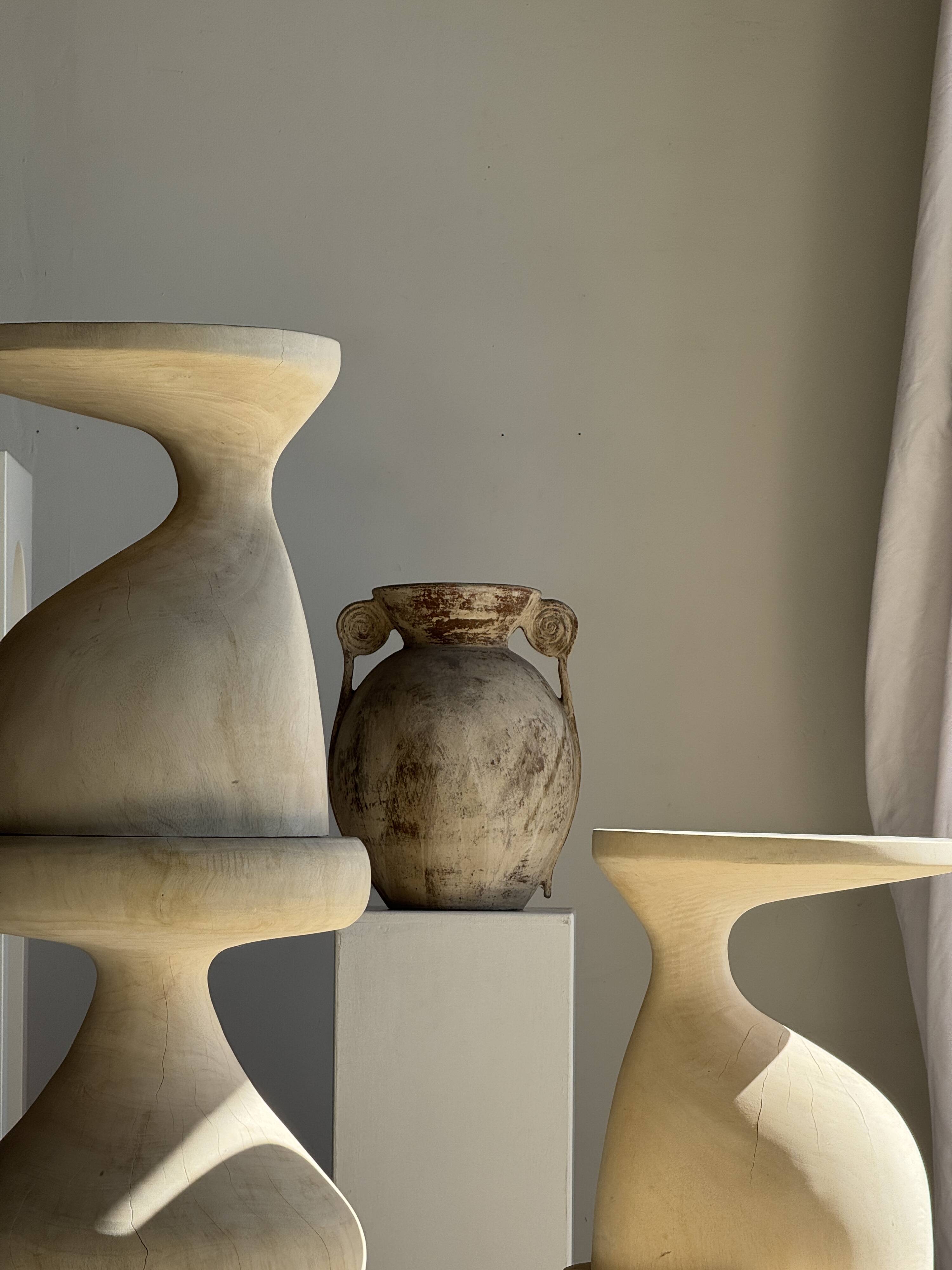 Large cream vase with double spiral handles in antique style, made of terracotta, H42 D3.