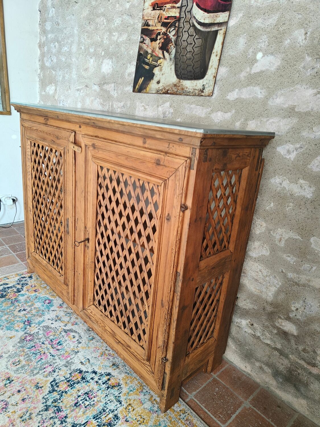 Antique solid pine sideboard with zinc top.