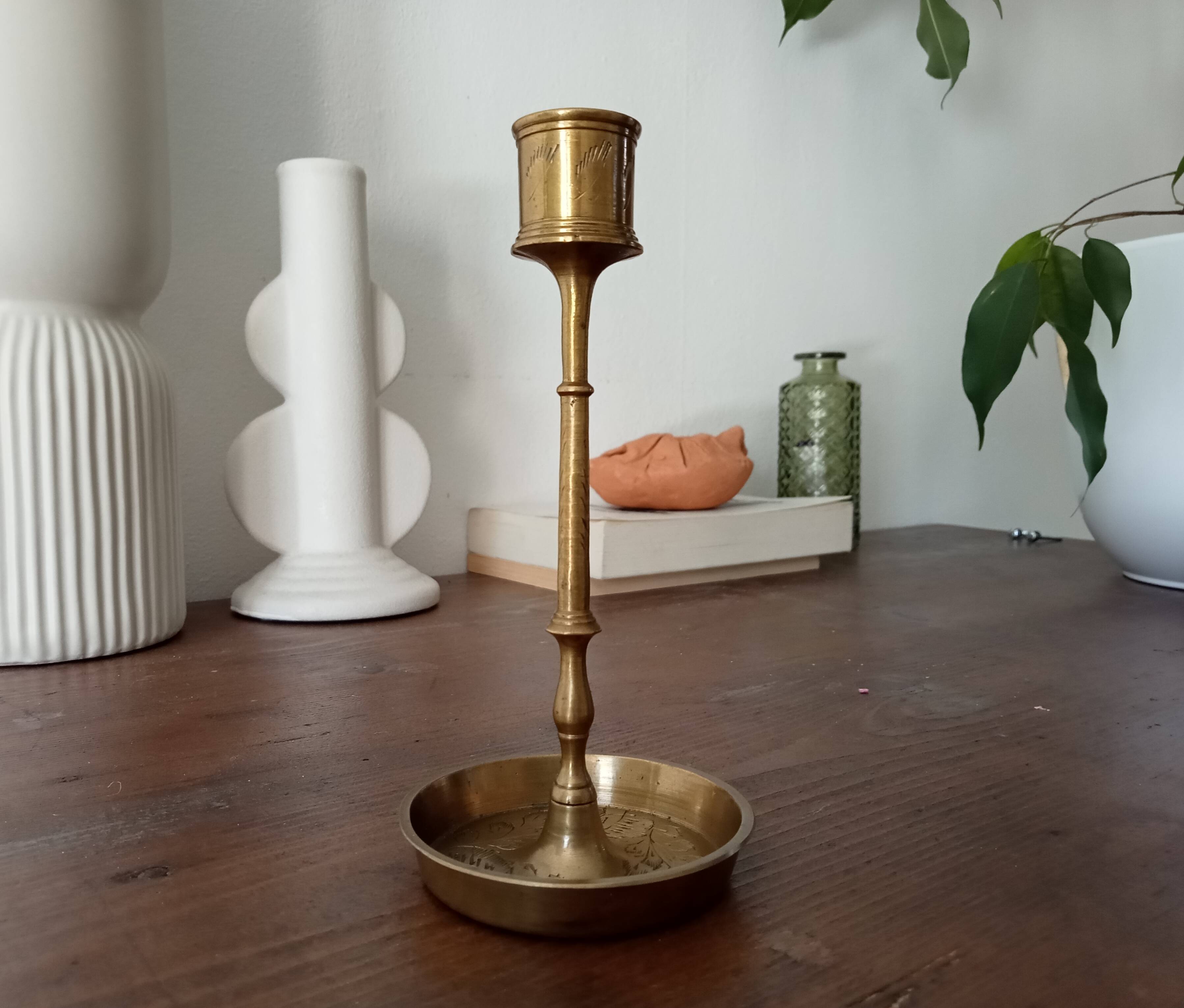 Vintage candle holder in solid gold brass