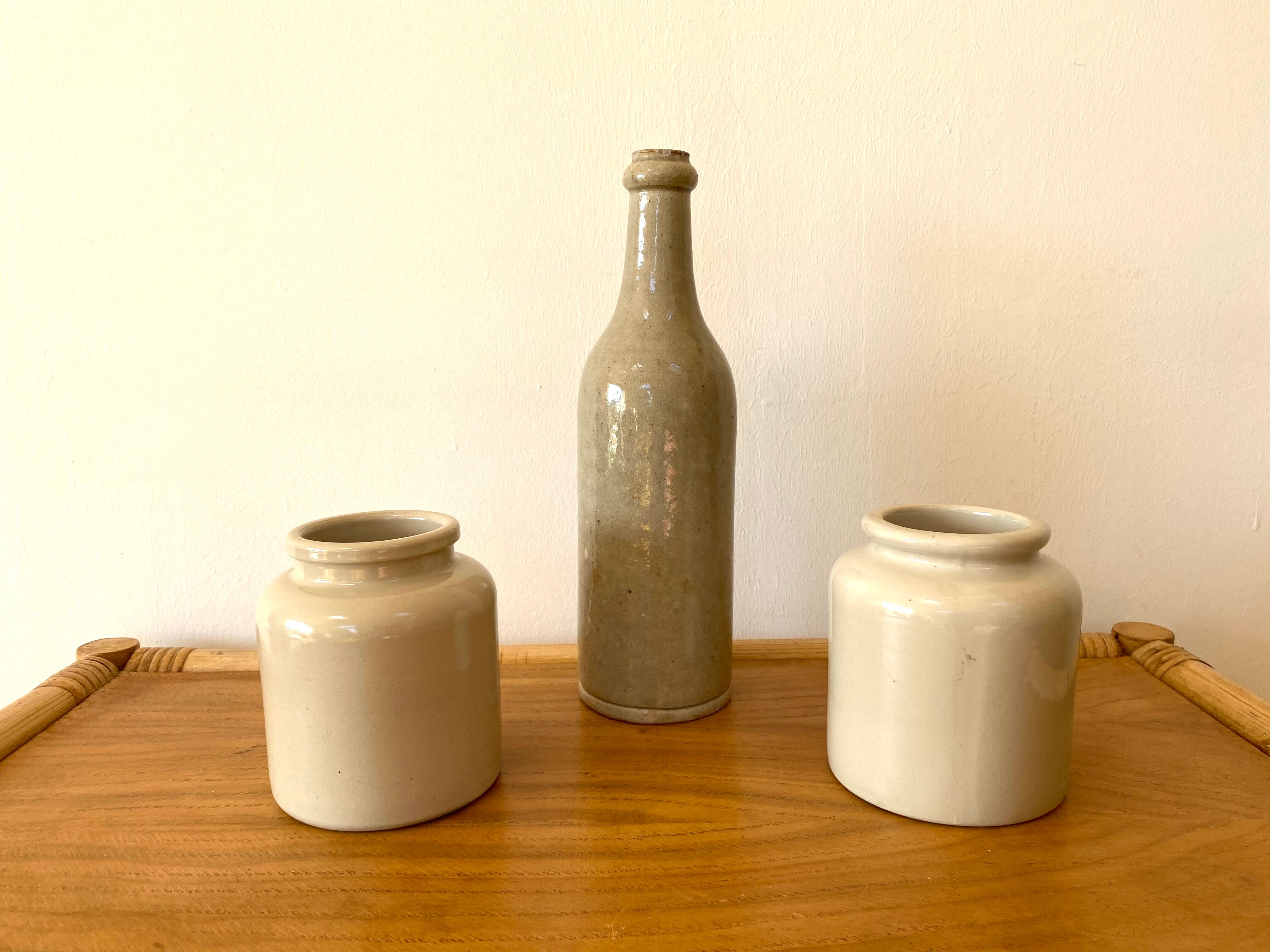 Set of 2 old stoneware mustard pots