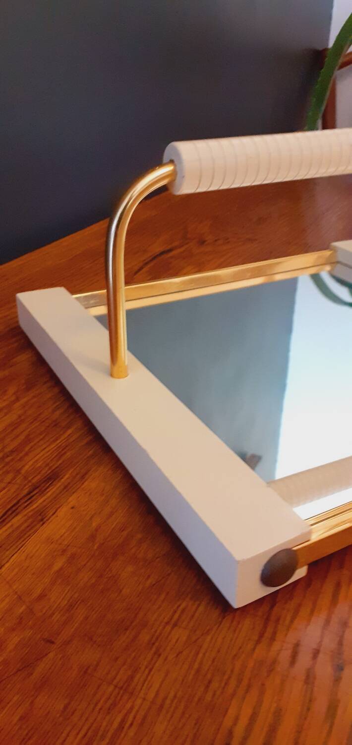 Plateau vintage année 50 en bois laqué et métal doré