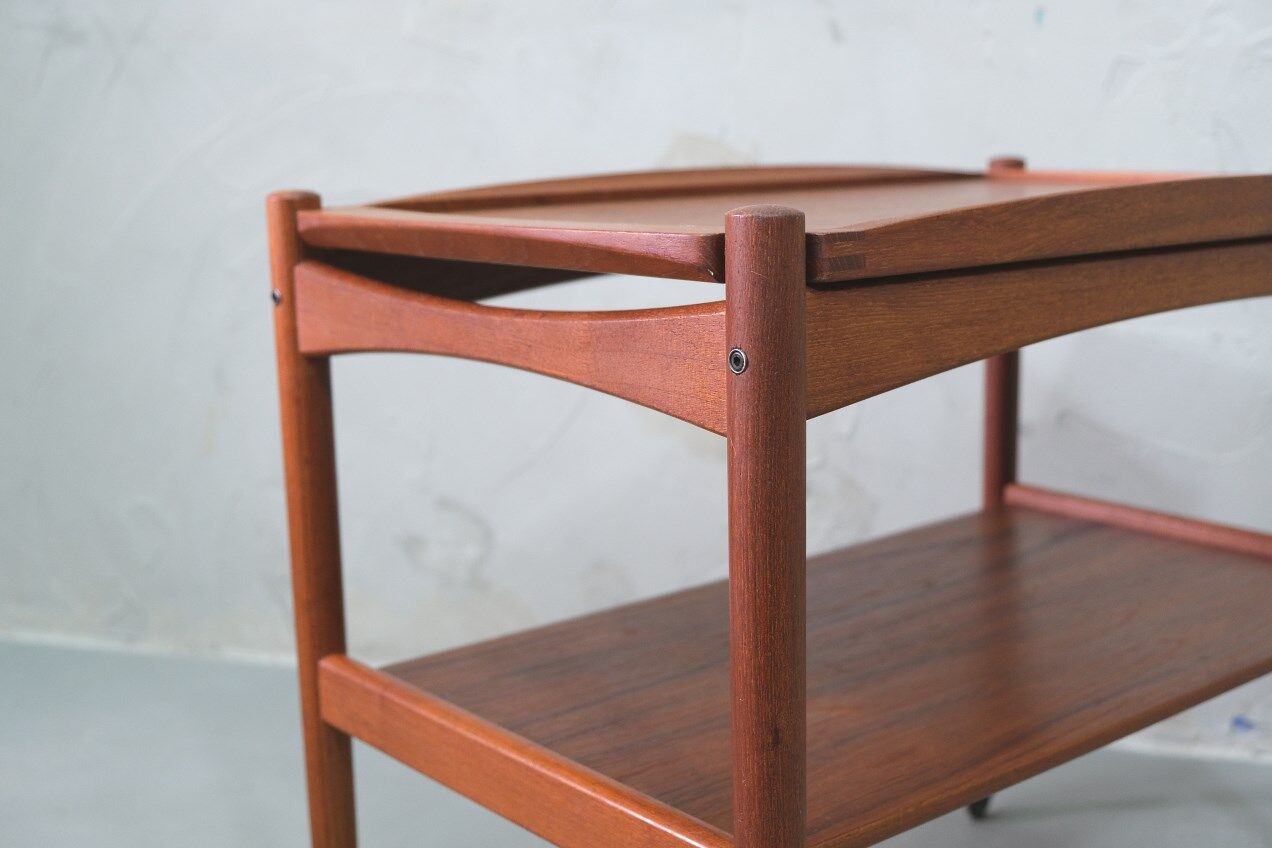 Danish teak bar cart with tray by Poul Hundevad, 1960s