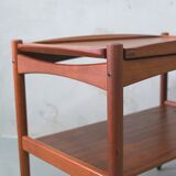 Danish teak bar cart with tray by Poul Hundevad, 1960s
