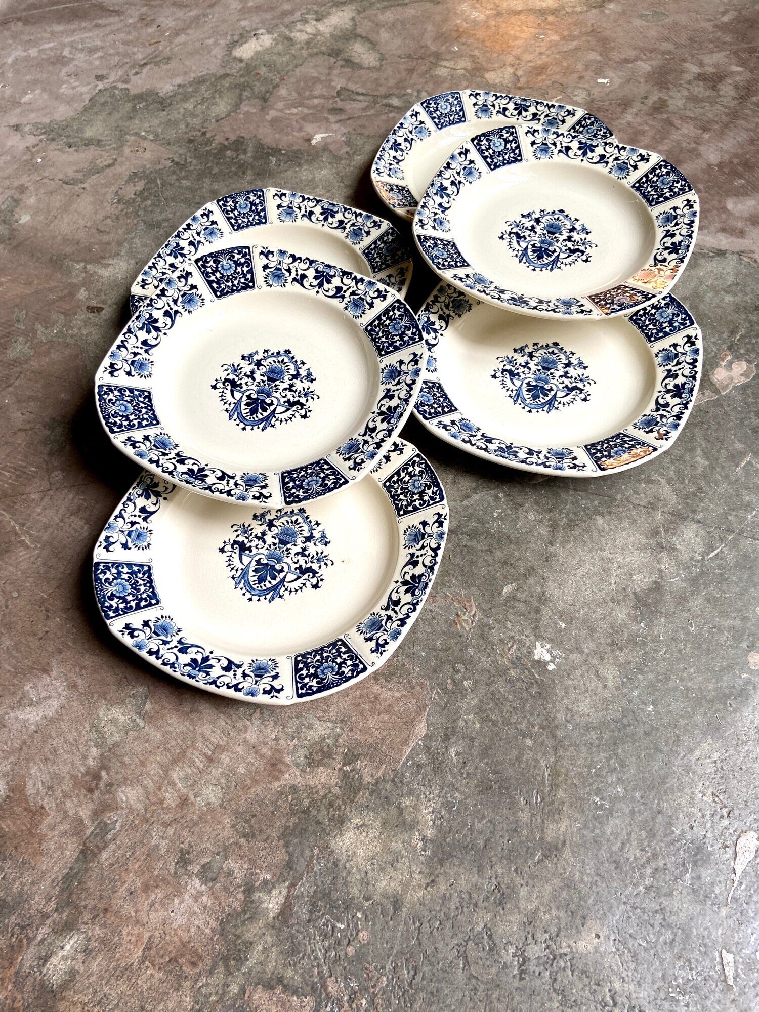 6 Gien hollow plates in iron earth, service "Blue Ibis" late nineteenth century