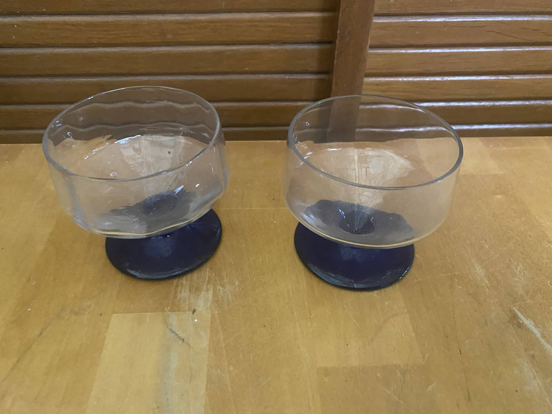 Set of 23 Stemmed Glasses Transparent Glass + Cobalt Blue Stems Vintage