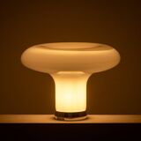 Angelo Mangiarotti. Opaline and chromed metal lamp. 1980s.