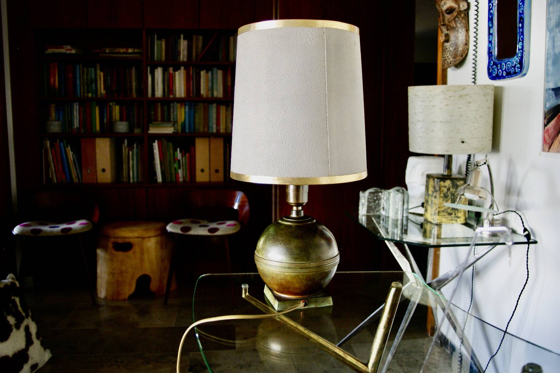 Patinated bronze and leather lamp art deco denmark 1930