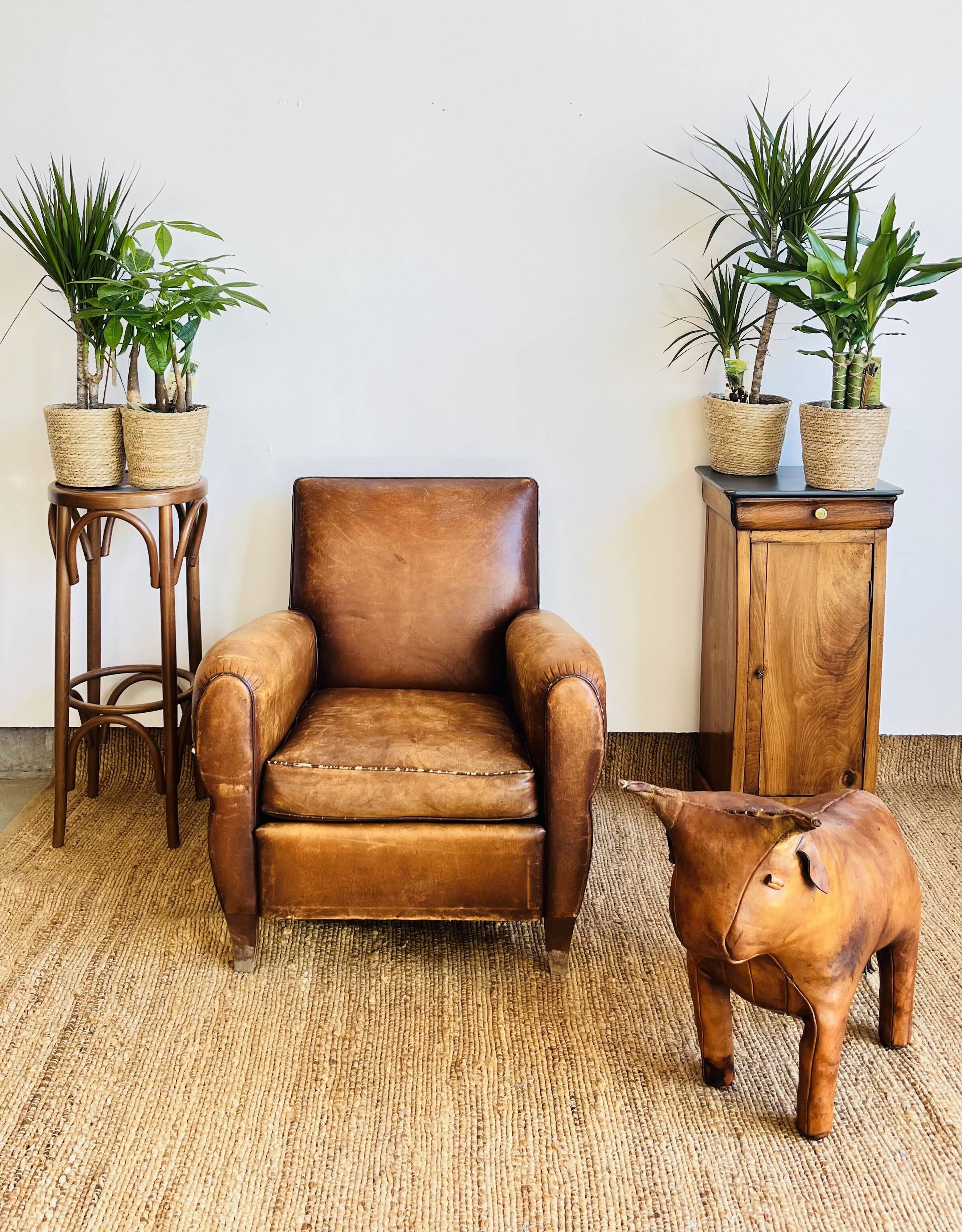 Fauteuil Club en cuir marron