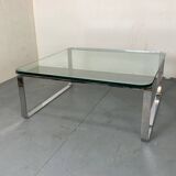 Table basse moderniste suisse en chrome, acier et verre de Strässle, années 1970