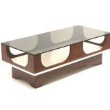 Vintage Space Age coffee table, 1970s, with smoked glass and wenge wood top